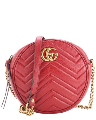 Gucci Burgundy Matelasse Leather Gg Marmont Round Shoulder Bag Mini (Authentic Pre-Loved)