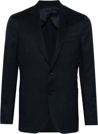 Lardini Marineblauwe Single-Breasted Twill Blazer - Heren - Blazers - Blauw - 2XL - Wol - Jassen