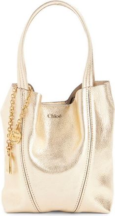 Chlo&eacute; Small Spin Metallic Leather Tote in Light Gold at Nordstrom