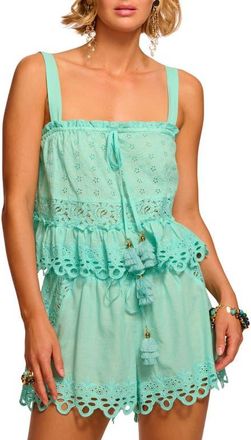 Ramy Brook Amina Tiered Cotton Eyelet Cover-Up Shirt in Seaglass at Nordstrom, Size Xx-Small