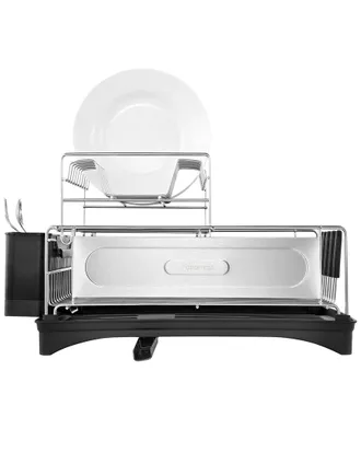 Happimess Compact 18.25In 2-Tier Fingerprint-Proof Stainless Steel Dish Drying Rack With Swivel Spout Tray