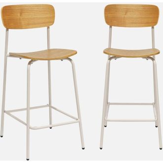 Sweeek Sweeek - Taburete De Bar Vintage Metal Y Contrachapado, Set De 2, Toby, Beige, 42.5x50x94 Cm