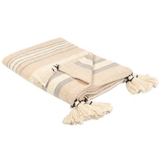Beliani Beliani - Manta De Algod&oacute;n Beige Blanco Crema Negro 130 X 170 Cm A Mano A Rayas Borlas Yarseli