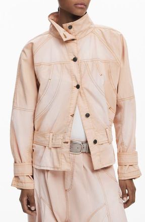 Desigual Belt Detail Cotton Jacket in Pink at Nordstrom, Size Medium