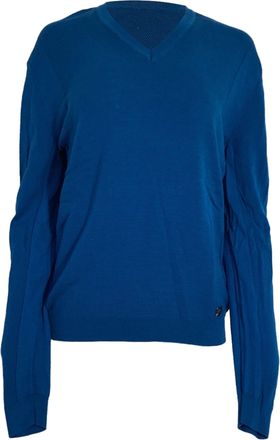 Versace Collection Knitted V-Neck Sweater in Blue Wool