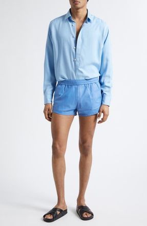 Tom Ford Classic Fit Enzymed Fluid Silk Twill Button-Up Shirt in Lagoon at Nordstrom, Size 40