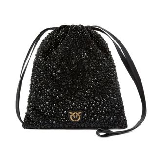 Pinko Bucket Bags, female, Black, ONE SIZE, Slouchy Rhinestoned Shoulder Pouch