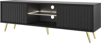 Selsey Selsey Bello - Mueble Tv 135 Cm Con Frentes De Listones, Negro Con Patas Doradas