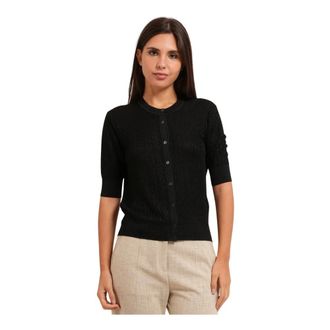 HUGO BOSS Truien & Vesten, Dames, Zwart, S, Katoen, Korte mouw vest met knoopsluiting