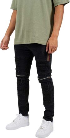 Brave Soul Skinny-jeans voor heren in motorstijl met stiksels (Zwart)