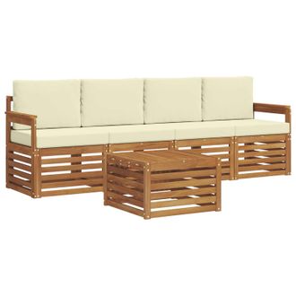 vidaXL Conjunto De Sof&aacute;s De Exterior Con Coj&iacute;n 5 Pcs Natural Y Crema Vidaxl