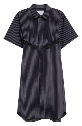 sacai Pinstripe Poplin Shirtdress in Navy Stripe at Nordstrom, Size 1