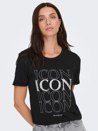 Only Kurzarmshirt ONLY ONLKITA LIFE LUX ICON S/S PRINT TOP JRS, Damen, Gr. XL, schwarz print:icon, Jersey, Obermaterial: 100% Baumwolle, bedruckt, regular 