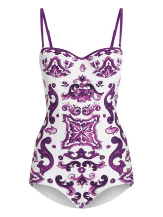 Dolce & Gabbana Maiolica-print swimsuit - White