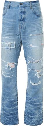 Amiri Aloha Patch Straight Fit vervaagde indigoblauwe denimjeans