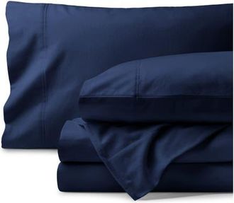 Bare Home 100% Organic Cotton Flannel Sheet Set in Dark Blue at Nordstrom, Size California King
