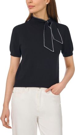 CeCe by Cynthia Steffe Scarf Tie Sweater in Rich Black at Nordstrom, Size X-Large