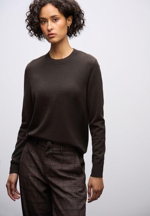 Street One Rundhalspullover STREET ONE, Damen, Gr. 40, schwarzest braun, Strick, Obermaterial: 50% Viskose, 28% Polyester, 22% Polyamid, unifarben, regular fit n