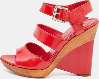 Gianvito Rossi Red Leather Wedge Strappy Sandals