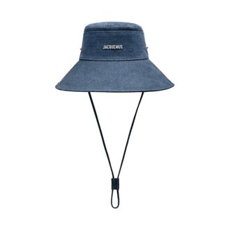 Jacquemus Hats, female, Blue, Size: 60 CM Blue Brim Tie Fastening Cap
