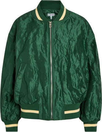 Loewe Crinkled Satin-twill Bomber Jacket - Dark Green - 38 (UK10 / S)