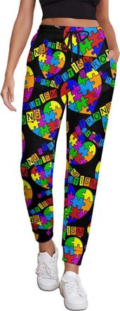Generic Autism Heart Puzzle Autism Awareness Comfort Womens Sweatpants Casual Joggers Trousers Workout Pants With Drawstring 2XL