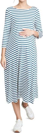 Hatch Marina Maternity Dress In Ivory/blue Stripe