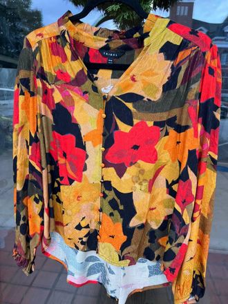 Tribal Womens Long Sleeve Button Front Blouse In Crimson Floral