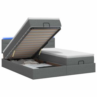 vidaXL Letto Ottomano Con Materasso E Led Grigio Scuro 180 X 200 Cm Vidaxl