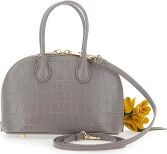 Self Portrait Womens Mini Bag Croc Leather Toast Grey Cow