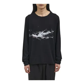 Isabel Benenato Long Sleeve Tops, male, Black, Size: S Maglia in cotone con stampa