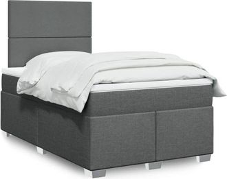 vidaXL Cama Box Spring Con Colch&oacute;n Tela Gris Oscuro 120x200 Cm Vidaxl