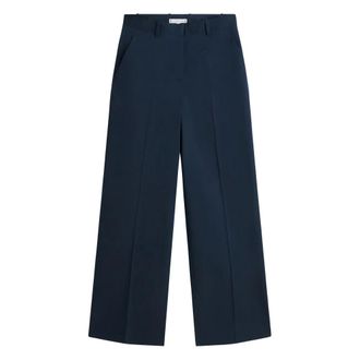 Tommy Hilfiger Wide Trousers, female, Blue, Size: XS Cotton Wide Leg Pant