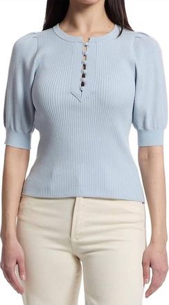 Lilla P Elbow Sleeve Henley Sweater In Tide