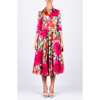 Samantha Sung A-Line Midi Aster Shirtdress in Watercolor Bloom at Nordstrom, Size 10