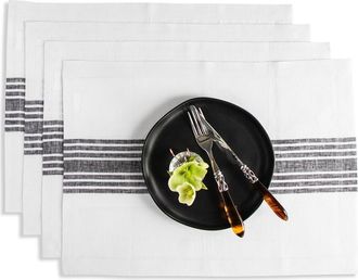 Solino Home Linen Placemats Set of 4, 14 x 19 Inch for Dining Table, Holiday and Everyday Table Decor - Farmhouse in Black And White at Nordstrom
