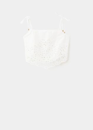 Mango Top ricamato traforato bianco sporco - Donna - XS - MANGO