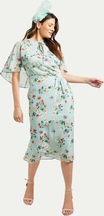 Wallis Cape Sleeve Ruched Midi Dress in Sage at Nordstrom, Size 12