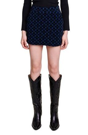 Maje Velvet Jacquard Skort in Blue /Black at Nordstrom Rack, Size 2 (Fits Like 4-6 Us) / 38 Eu
