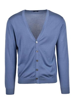 Drumohr Cotton V-Neck Cardigan - Blue