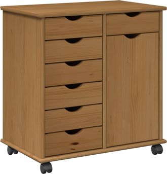 vidaXL Gabinete Rodante 63,5 X 39 X 65,5 Cm Madera De Pino Macizo Vidaxl