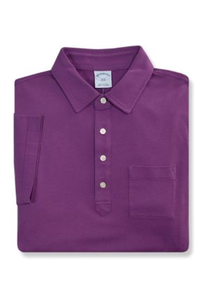 Brooks Brothers Mens Slim Fit Soft Knit Cotton Pocket Four Button Polo Shirt,, 209309 Purple / Light Blue, Medium