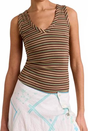 Damson Madder Arlea V-Neck Tank In Brown Stripe