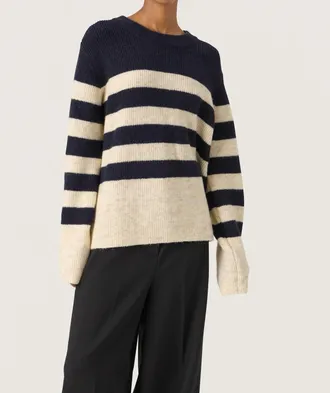 Soaked In Luxury Selta Knitted Striped Pullover In Night Sky/sandshell