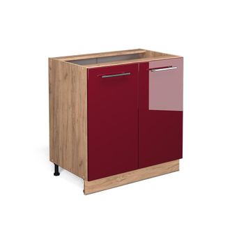 Vicco Armario Bajo Para Fregadero Fame-line, Rojo Burdeos Alto Brillo, 80 Cm Con Estante, Sin Encimera Vicco