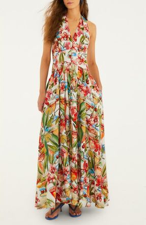 Farm Rio Cocktail Halter Maxi Dress in Off-White at Nordstrom, Size Xx-Small