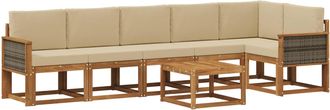 vidaXL Conjunto De Sof&aacute;s De Exterior 7 Uds. Natural Y Beige Poli&eacute;ster Vidaxl