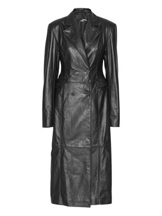 Rotate double-breasted leather coat - women - Polyester/Leather - 34 - Black