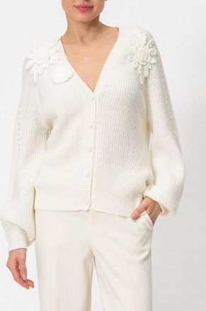 Twinset Cardigan in misto lana con applicazione floreale e scollo a V