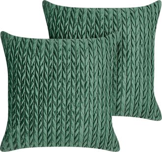 Beliani Beliani - Conjunto De 2 Cojines Acolchados De Poli&eacute;ster 45 X 45 Cm Verde Eclipta